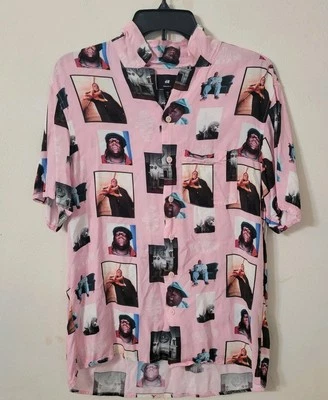 H&M The Notorious B.IG. Pink Short Sleeve Button Up Men’s Small - Image 1 of 4