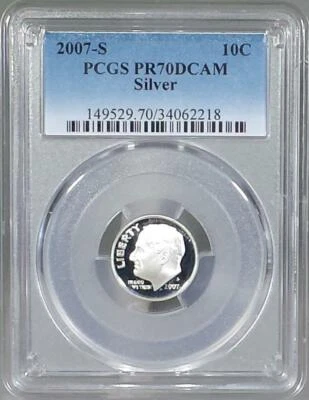 2007 - S  Silver Roosevelt Dime  PCGS PR70DCAM - Image 1 of 2