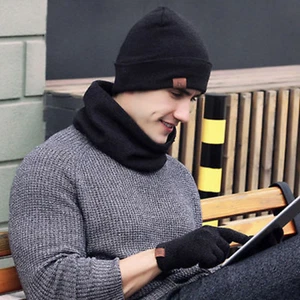 Winter Knitted Beanie Hat Cap Neck Warmer Scarf & Touchscreen Gloves Set Fleece - Picture 1 of 19