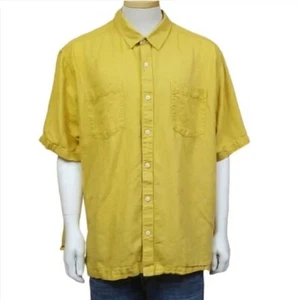 REI Mens Short Sleeve Yellow Button Down Shirt Size XXL Linen Blend Pockets - Picture 1 of 8