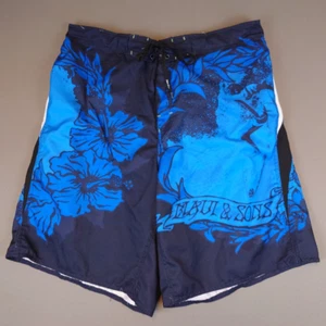 Maui & Sons Swim Trunks Shorts Mesh Lined Blue Men's Size XL 40-42 Waist - Picture 1 of 14
