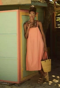NWT $158 Anthropologie Self Contrast Bare Sleeveless Barrel Midi Dress LP Orange - Picture 1 of 9