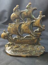 Vintage heavy SPANISH GALLEON Ship Bookend figure Bronze Cast Iron Nautical 1928