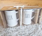 Rae Dunn White Beer And Suds Mugs Brand New In Box Large Size Lot Of 2