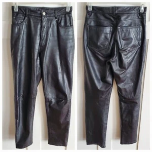 Womens Black Leather Pants Size 8 Medium Motorcycle Biker Rock Grunge 28x30.5" - Picture 1 of 14