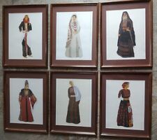 Set 6 Vintage Framed Traditional Palestinian Women's Fashion Art Prints Banayaan