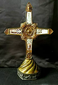 ABGESCHRÄGTES & GEÄTZTES SPIEGELGLAS, ANTIK GEFERTIGT, KUNSTHARZ TISCHPLATTE KRUZIFIX - Bild 1 von 8
