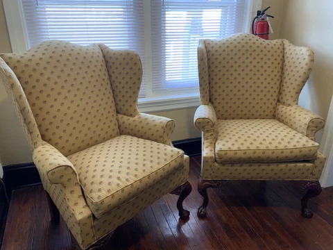 Antique-style, Queen Anne Chair with Delicate Patterned Upholstery Cover