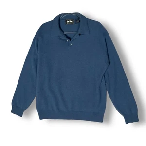 Woods & Gray 100% Cashmere Polo Sweater Sz L Long Sleeve Blue Casual Luxury - Picture 1 of 11