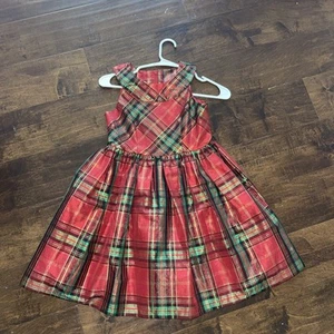 Bonnie Jean Red Metallic Plaid Girl halter dress size 8 - Picture 1 of 9