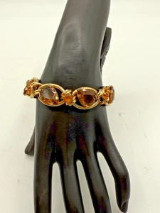 Vintage Armband goldfarben Panel golden Bernstein Glas Strass Nachlass Fund - Bild 1 von 6