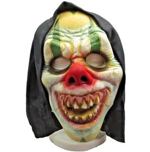 VTG Scary Adult Clown Foam Face Mask Halloween Creepy Evil Scary Black Hood - Picture 1 of 11