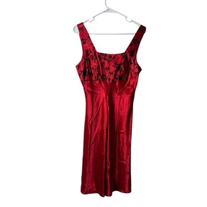Vintage Be Smart Red Black Vamp Grunge Satin Empire Tank Dress 11 12 Y2K 90s - Picture 1 of 5