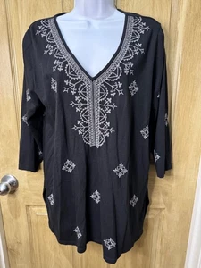 J. Jill Women's PM Petite Medium Black V-Neck Blouse with Embroidery - Picture 1 of 7
