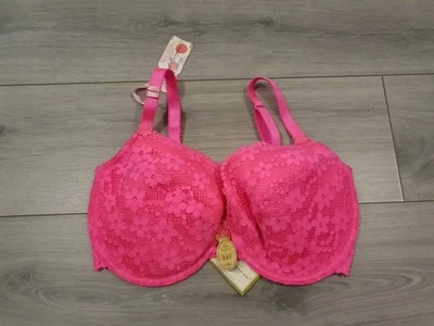 Sujetador de encaje de canción de cuna rosa neón La Senza vintage talla 38F nuevo con etiquetas Foto 1 de 4