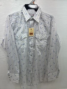 New Men’s H Bar C White Floral Long Sleeve Pearl Snap 16 X 34 Large V-107 - Picture 1 of 14