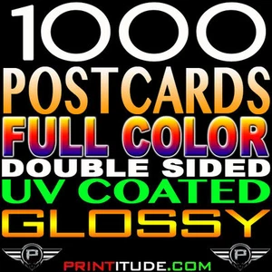 1000 POSTALES PERSONALIZADAS 16pt a todo color 4x6 recubiertas de brillo UV 2 CARAS 4x6 - Imagen 1 de 1