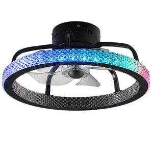 Flush Mount RGB LED Ceiling Fan with Light & Bluetooth Speaker Low Profile - Picture 1 of 17