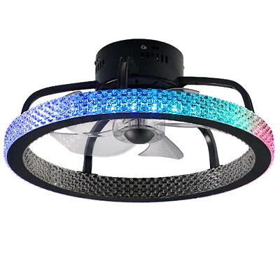 Flush Mount RGB LED Ceiling Fan with Light & Bluetooth Speaker Low Profile - Image 1 of 4