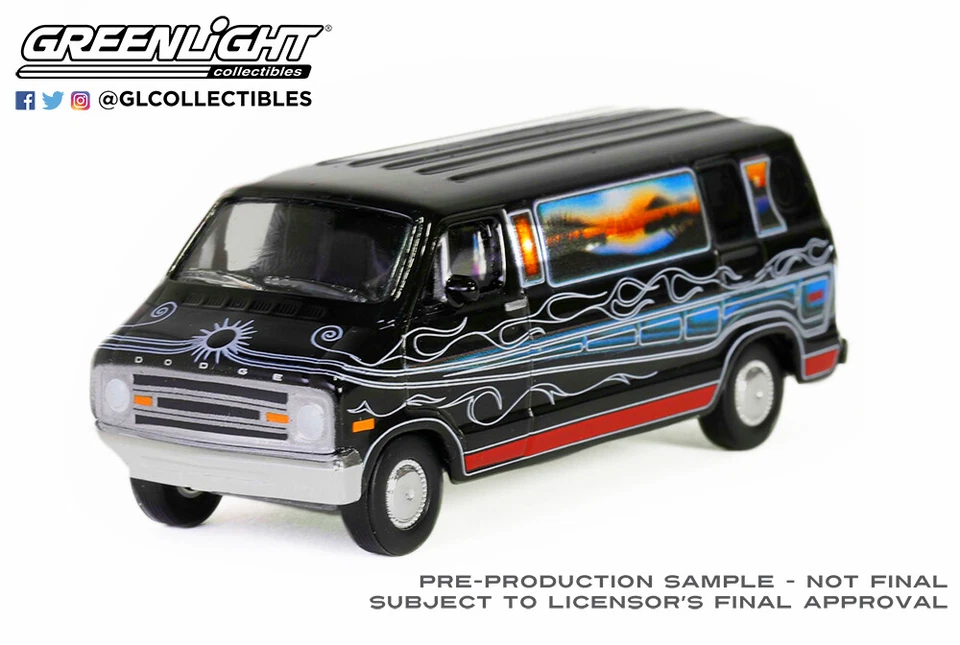 Greenlight Vannin' 1977 Dodge B-100 Custom Van with Mountain Sunrise Scene 30475 - Image 1 of 1