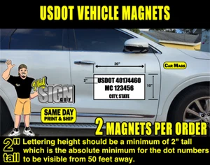 2 PACK US DOT # - 10x20 INCH CUSTOM CAR MAGNETS MAGNETIC AUTO TRUCK SIGNS - Picture 1 of 18