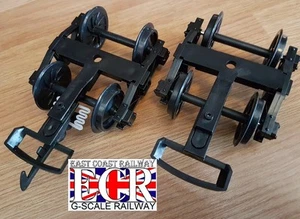 NEW A PAIR G SCALE 45mm GAUGE RAILWAY TRUCK FLATBED BOGIES, TRAIN WHEELS & AXLES - Picture 1 of 2