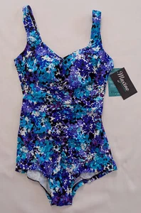 NWT Maxine Of Hollywood Shirred Front Girl Leg One Piece Bathing Swim Suit Sz 14 - Picture 1 of 6