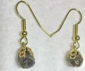 Vintage Handmade Artisan Chunky Natural Garnet Drop Earrings, Gold Plated Hooks - Picture 1 of 4