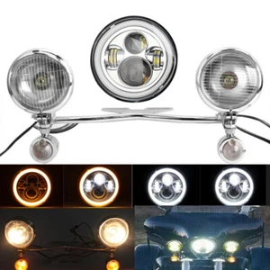 7" LED Headlight + Passing Lights Bar For Kawasaki VN Vulcan 500 750 900 1700 - Picture 1 of 12