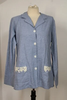 Pluto 42 L Azul Algodón Franela Manga Larga Botón Delantero Pijama Camisa para Dormir Top Foto 1 de 4