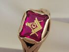 Vintage 10k Yellow Gold Ruby Red Stone Masonic Freemason Ring Size 10.25 Signed for sale