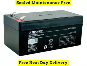 ULTRAMAX 12v 3.3Ah (3.2Ah)(3.4ah) Rechargeable BURGLAR ALARM Battery - Picture 1 of 7