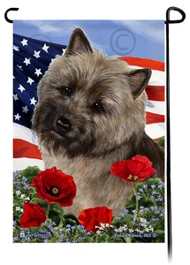Patriotic Flowers Garden Flag - Brindle Cairn Terrier - Picture 1 of 1