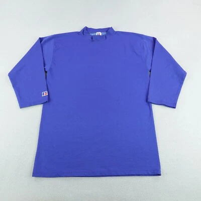 Camisa Atlética Russell De Colección Para Hombres XXL Azul Cuello Simulado Capa Base Béisbol Años 90 ^ Foto 1 de 4