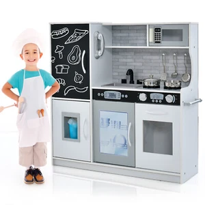 Kid’s Pretend Play Kitchen Toddler Kitchen Playset w/ Blackboard White - Picture 1 of 10