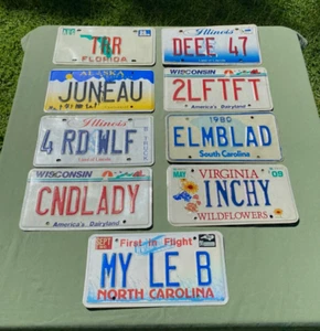 Car Automobile VANITY License Plate Tag Lot of (9) Wall Art / Metal Embossed - Picture 1 of 4