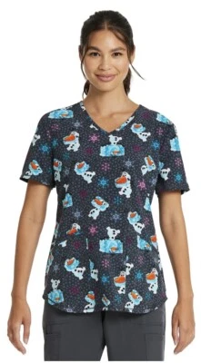 Blusa Médica Disney Frozen Scrubstar Para Mujer Olaf Meltdown Talla Grande Gris Cuello en V Foto 1 de 3