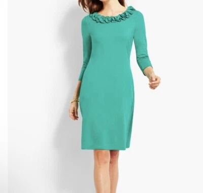 Talbots Shift Dress Women Size XLp Turquoise Solid Ruffle Stretch 3/4 Sleeve - Image 1 of 4