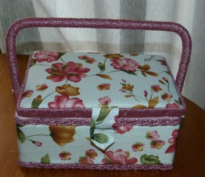 Sewing Box Pretty Pink Flowers 22cm x 17cm x 11cm approx No Contents - Picture 1 of 7