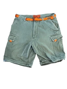 Vintage Y2K Abercrombie & Fitch Mens Cargo Shorts Olive Green W/ Orange Belt Cot - Picture 1 of 5