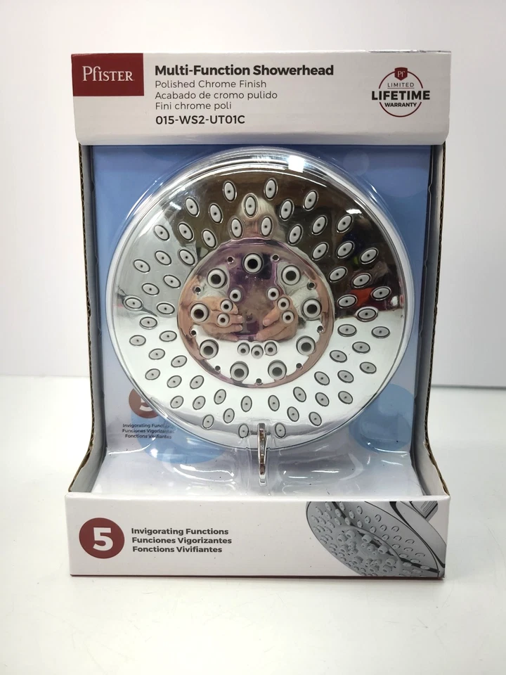 Pfister 4.8125 in. Cabezal de ducha fijo de montaje en pared con 5 patrones de pulverización en cromo Foto 1 de 4