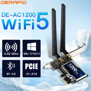 Derapid AC1200 WiFi Adapter PCIe Bluetooth 4.0 Dual Band Intel Chip Desktop - Afbeelding 1 van 8