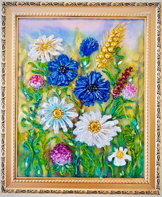 WILDFLOWERS, FRAMED JEWELRY ONE OF A KIND ART, UNIQUE GIFT, HOME DECOR - Image 1 of 4