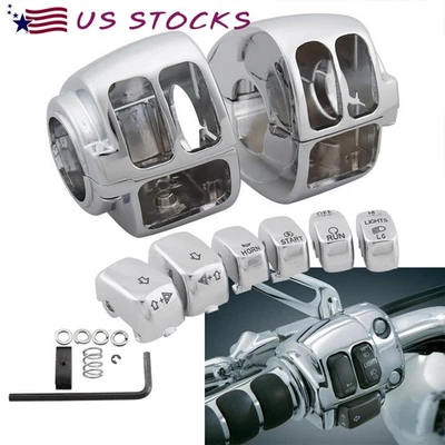 Chrome Switch Housings +6Pcs Button Caps For Harley Dyna Softail XL Road King - Image 1 of 4