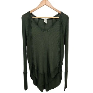 Free People Catalina Thermo Top Gr. S Military Green Oversized V Neck Raw Hems - Bild 1 von 15