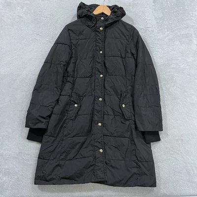 Chaqueta J Crew Mujer Pequeña Puffer Cremallera Capucha Larga Aislada Invierno Exterior Foto 1 de 4