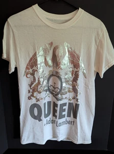 QUEEN + ADAM LAMBERT 2017 TOUR T SHIRT White & Silver Size Small/Medium - Picture 1 of 11
