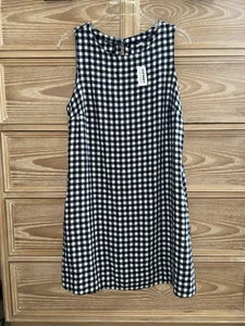 NWT Women’s Old Navy Shift Gingham Navy/White Dress Linen Blend Size Small New - Picture 1 of 5