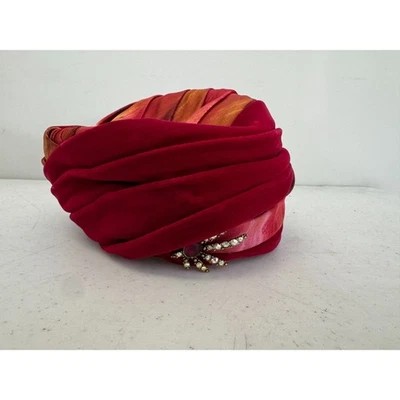 Vtg 1940's ADELE CLAIRE NY Italy Red Velvet Rhinestone Brooch Hat Pillbox - Image 1 of 4