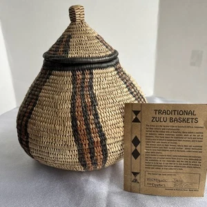 Zulu Ukhamba Lidded Marriage Basket Hand Woven South Africa 8.5" x 8" - Picture 1 of 12